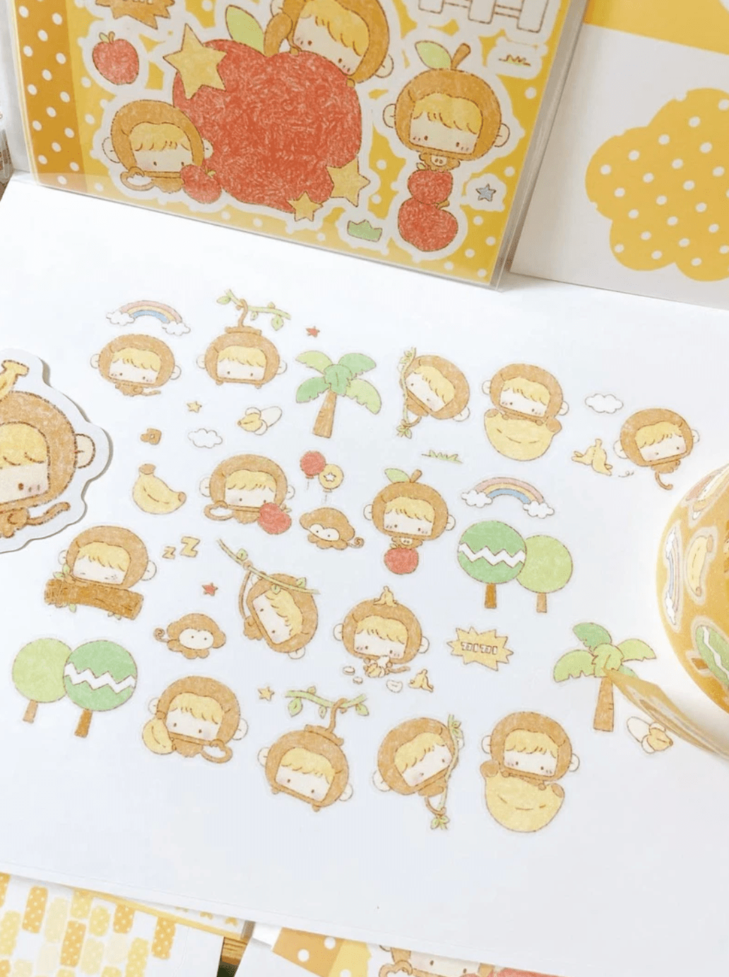 [DC191] NEW Danchoo 'Kiki Monkey/Fruit Fairy/Sleepy Star Angel' Sugar Glitter Kisscut Masking Tape (options) - Danchoo_DC191S1 - Kiki Monkey_korean_sticker_stationery