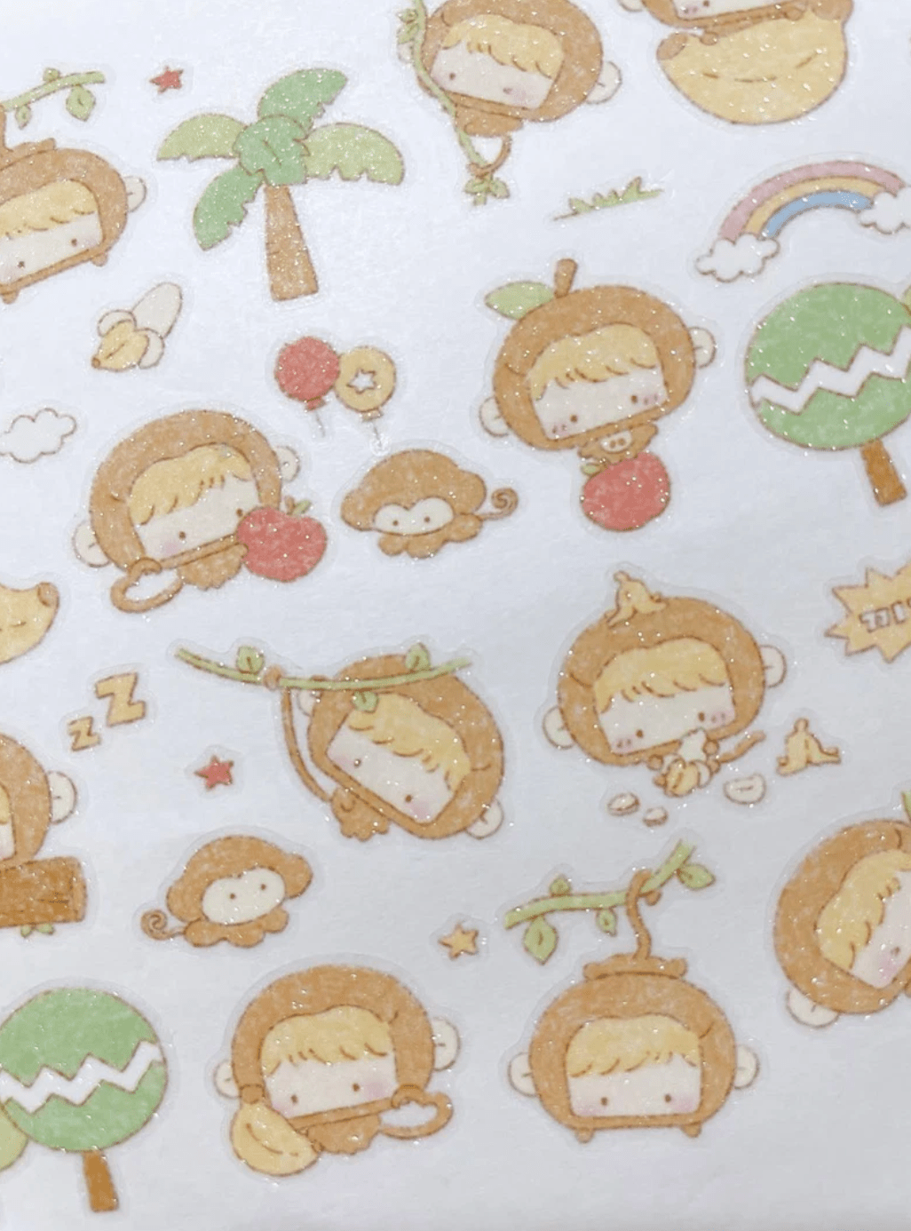 [DC191] NEW Danchoo 'Kiki Monkey/Fruit Fairy/Sleepy Star Angel' Sugar Glitter Kisscut Masking Tape (options) - Danchoo_DC191S1 - Kiki Monkey_korean_sticker_stationery