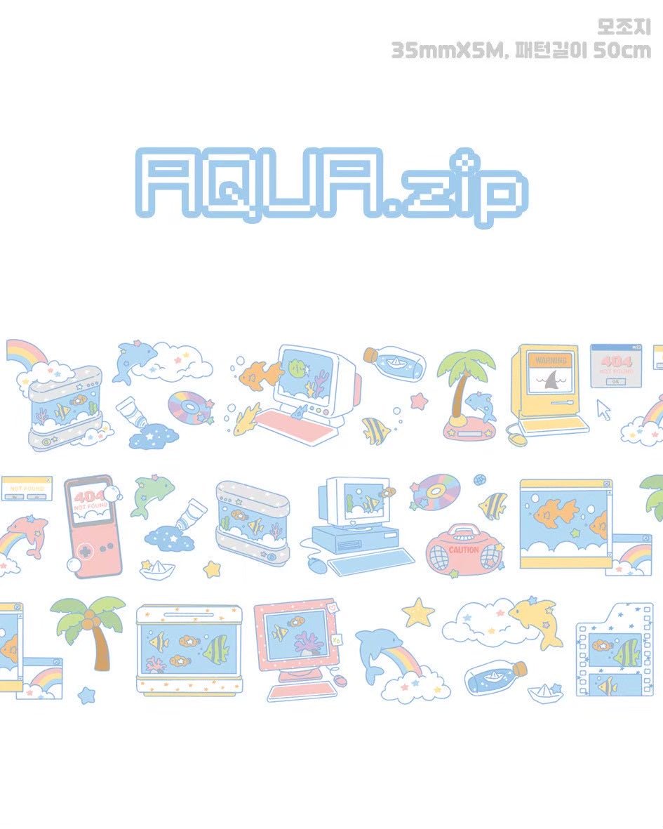 [DC212] NEW Danchoo 'aqua.zip' Kisscut Masking Tape -Danchoo__korean_sticker_stationery