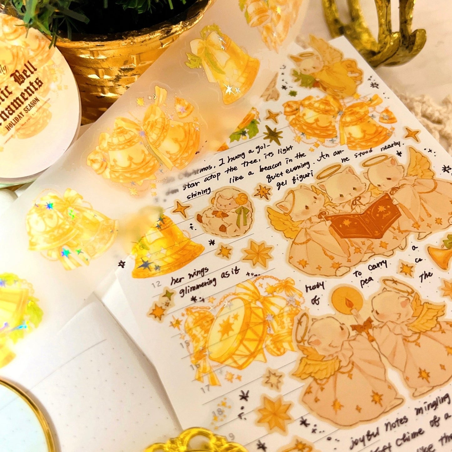 [DD24] Dear Dolly Angelic Bell Ornaments Holographic Kisscut Masking Tape - Dear Dolly__korean_sticker_stationery