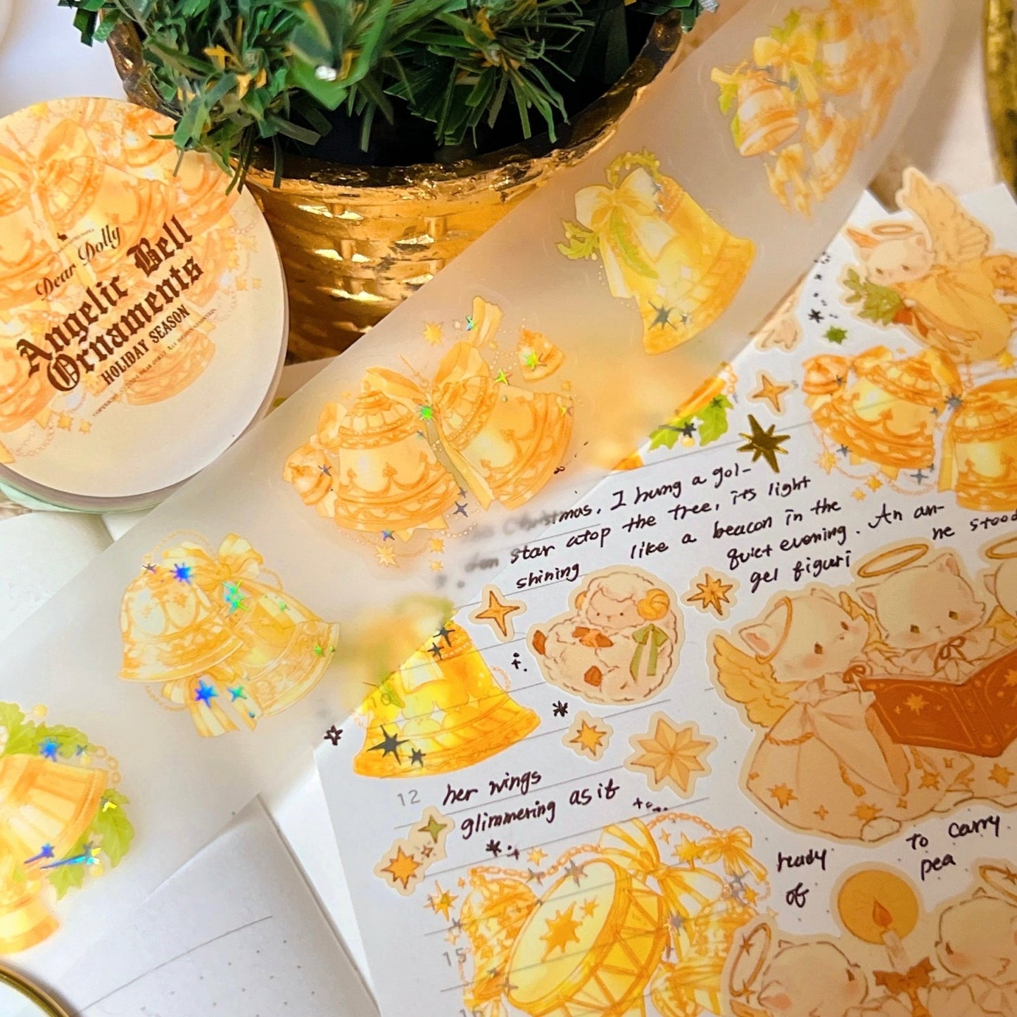 [DD24] Dear Dolly Angelic Bell Ornaments Holographic Kisscut Masking Tape - Dear Dolly__korean_sticker_stationery