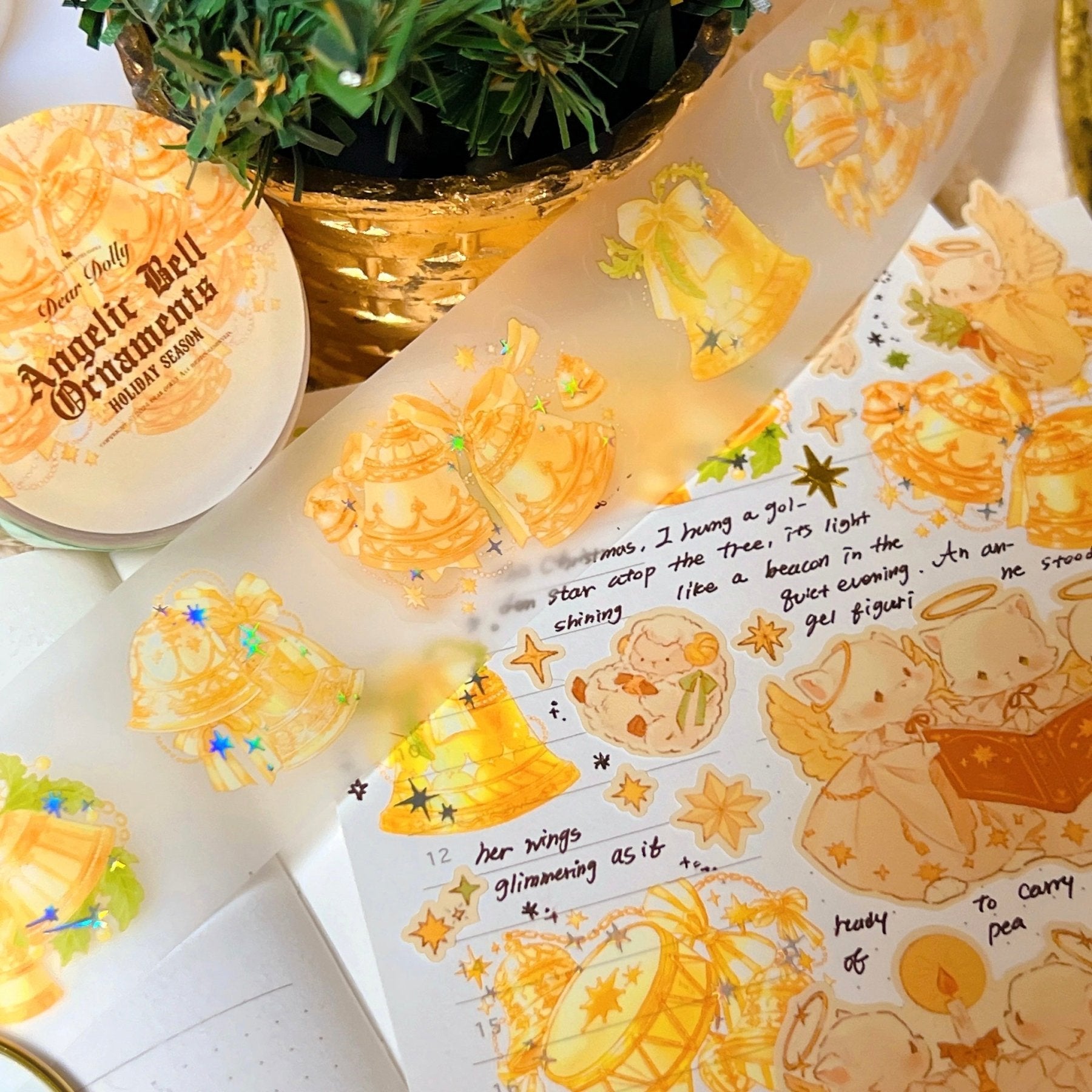 [DD24] Dear Dolly Angelic Bell Ornaments Holographic Kisscut Masking Tape - Dear Dolly__korean_sticker_stationery