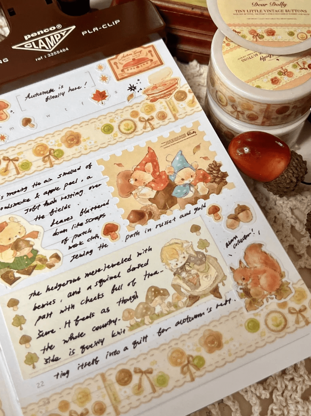 [DD52] Dear Dolly 'Classic Autumn' Masking Tapes (Options) - Dear Dolly_DD52S1 - Tiny Little Vintage Buttons_korean_sticker_stationery