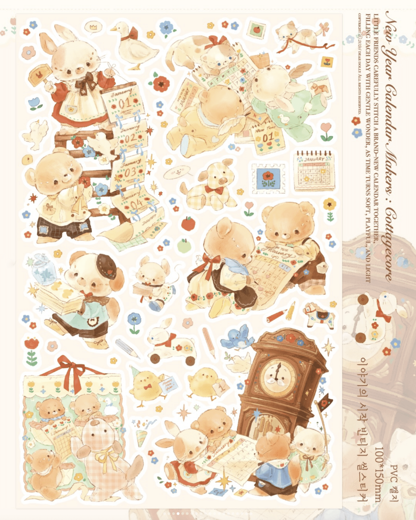 [DD60] Dear Dolly 'New Year Calendar Makers/ A Little Journey to Find Snowflake Flowers' Sticker Sheet - Dear Dolly_DD60S1 - New Year Calendar Makers (Matte)_korean_sticker_stationery