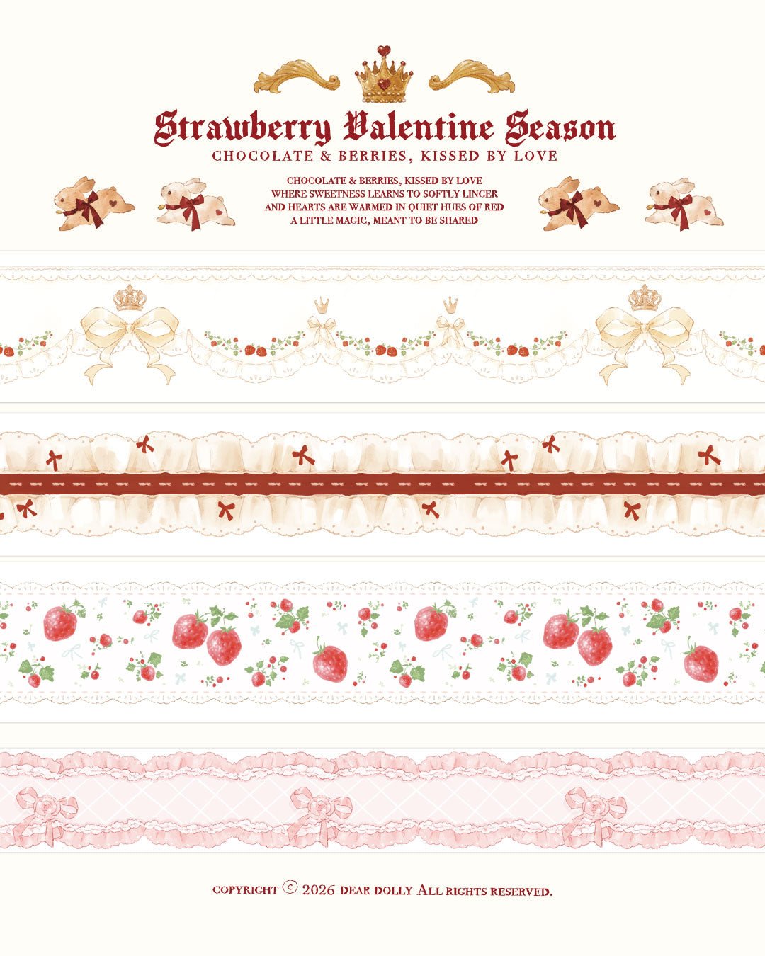 [DD69] NEW Dear Dolly 'Strawberry Valentine Season' Masking Tapes (options) - Dear Dolly_DD69S1 - Royal Strawberry Shortcake_korean_sticker_stationery