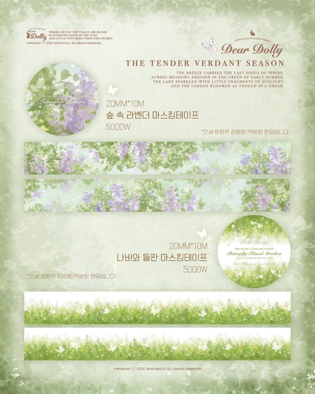 [DD71] NEW Dear Dolly 'The Tender Verdant Season' Masking Tapes (options) -Dear Dolly_DD71S1 - Lavender Reverie_korean_sticker_stationery