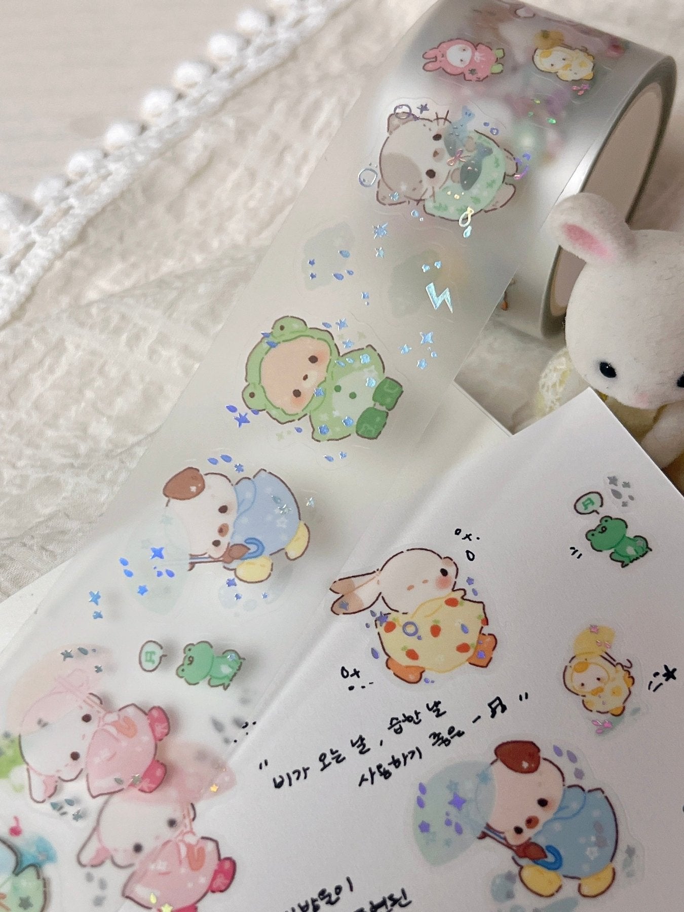 [DD77] NEW Dear Dolly 'Little Puddle Parade/Ribbon Tied Friends' Kisscut Masking Tape (options) -Dear Dolly_DD77S1 - Little Puddle Parade_korean_sticker_stationery