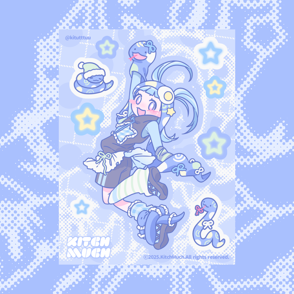 [KM18] NEW Kitch Much 'Blue Snake' Sticker Sheet