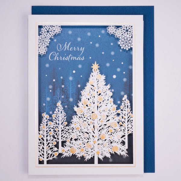 [EA03] EASE Laser Cut Shadow Box Blue Christmas Tree Card - EASE__korean_sticker_stationery