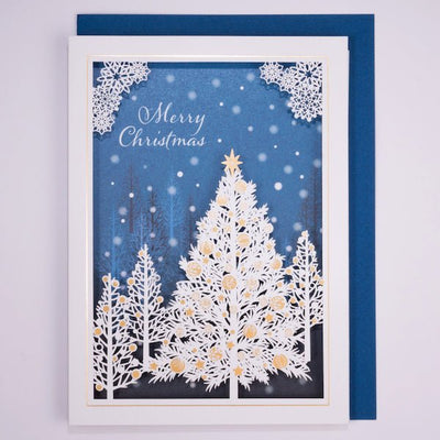 [EA03] EASE Laser Cut Shadow Box Blue Christmas Tree Card - EASE__korean_sticker_stationery