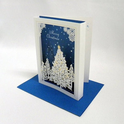 [EA03] EASE Laser Cut Shadow Box Blue Christmas Tree Card - EASE__korean_sticker_stationery