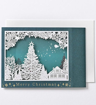 [EA05] EASE Laser Cut Shadow Box Green Christmas Tree Town Card - EASE__korean_sticker_stationery