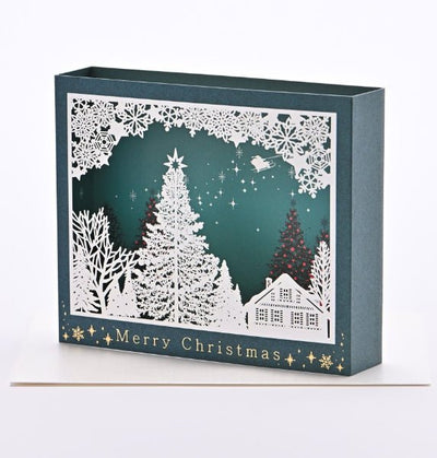[EA05] EASE Laser Cut Shadow Box Green Christmas Tree Town Card - EASE__korean_sticker_stationery