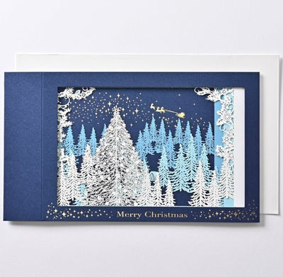 [EA10] EASE Laser Cut Shadow Box Blue Christmas Forest Card - EASE__korean_sticker_stationery