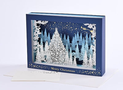 [EA10] EASE Laser Cut Shadow Box Blue Christmas Forest Card - EASE__korean_sticker_stationery