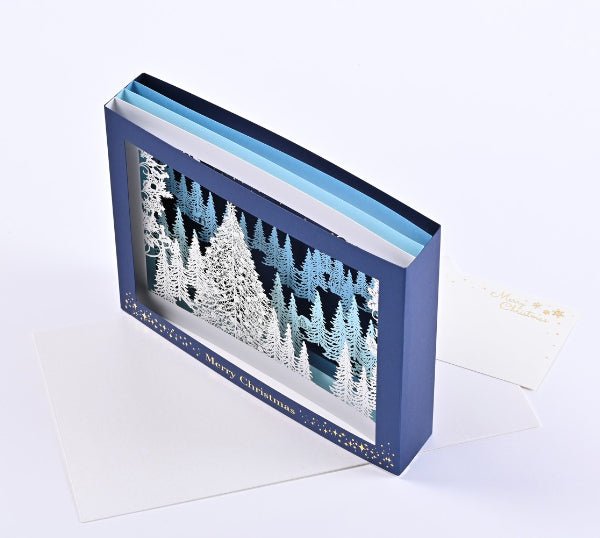 [EA10] EASE Laser Cut Shadow Box Blue Christmas Forest Card - EASE__korean_sticker_stationery