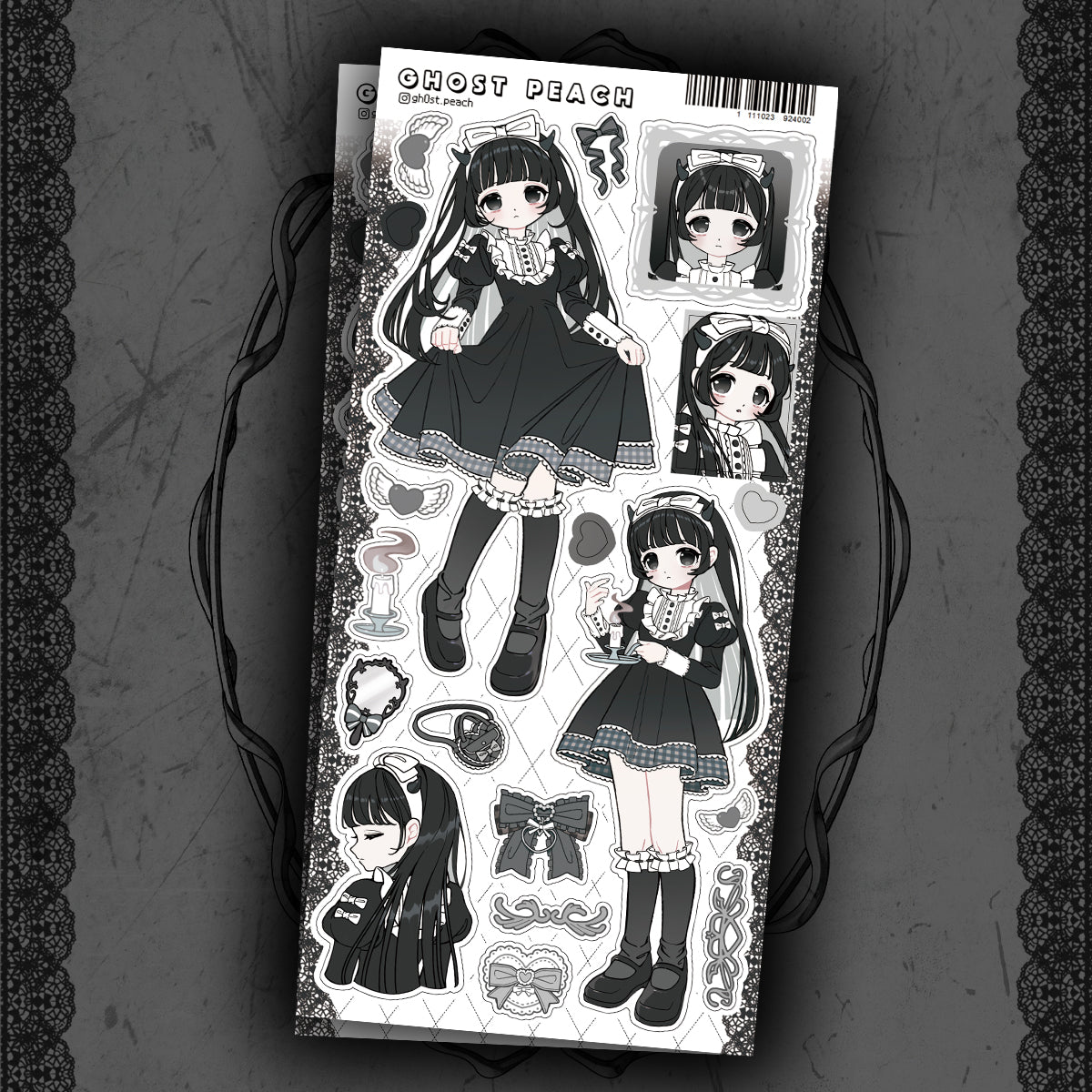 [GP28] NEW Ghost Peach 'Dark Black Ribbon' Matte Pearl Sticker Sheet