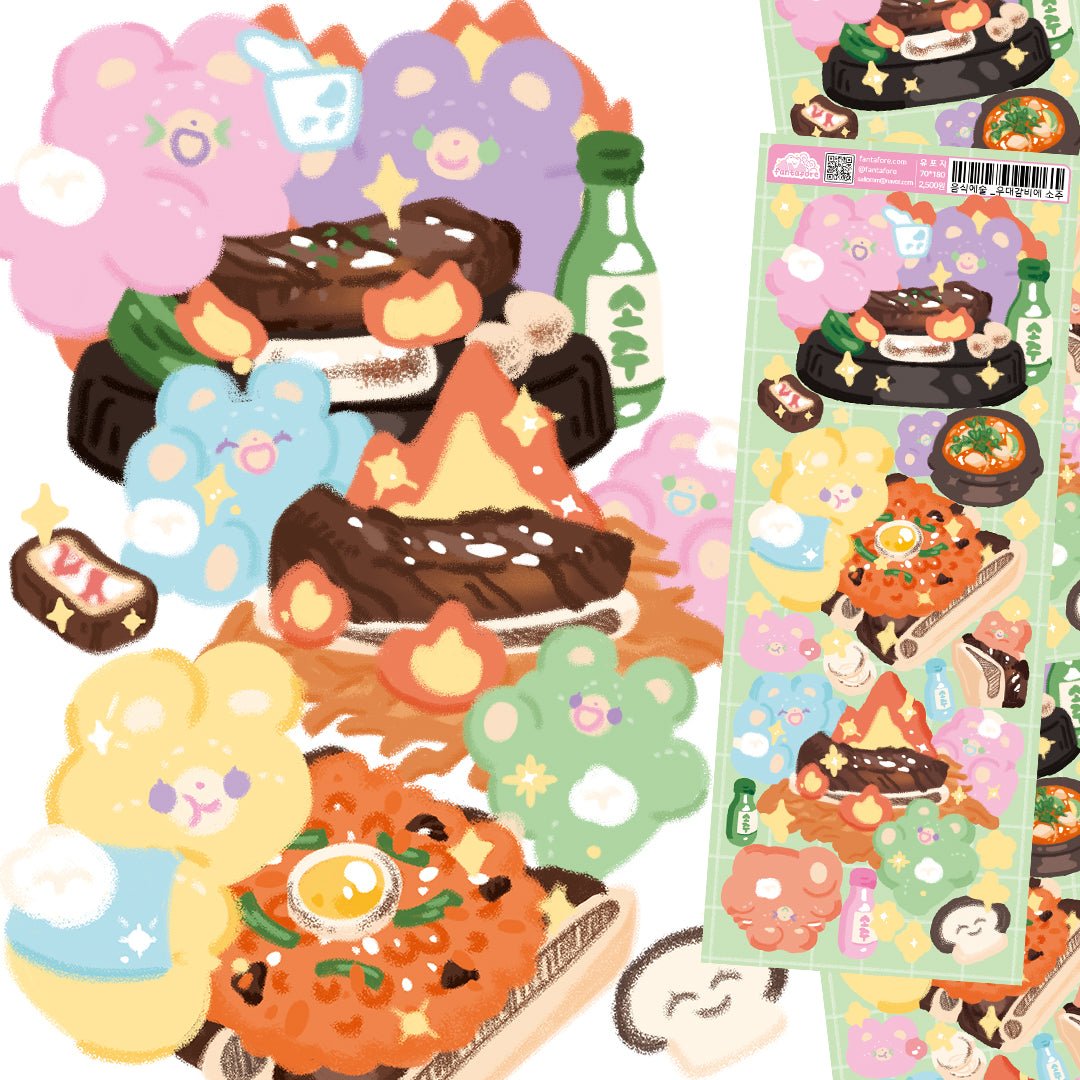 [FT04] Fantafore My Slow Food - Mala Rose Tteokbokki & Galbi Sticker Pack (Single/Pack) - Fantafore_FT04S1 - Galbi Sticker Sheet_korean_sticker_stationery
