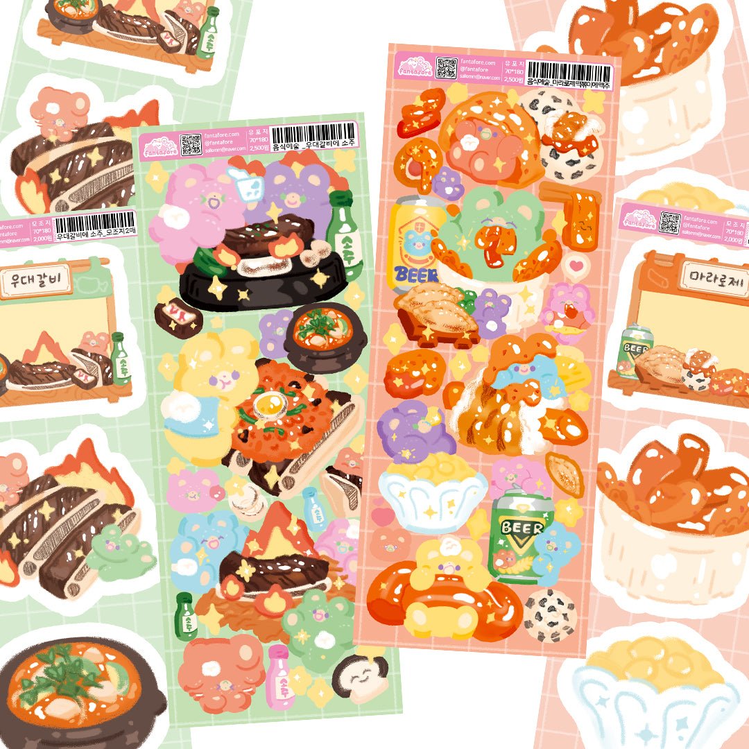 [FT04] Fantafore My Slow Food - Mala Rose Tteokbokki & Galbi Sticker Pack (Single/Pack) - Fantafore_FT04 - Pack_korean_sticker_stationery