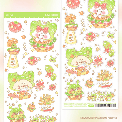 [GO52] Gowoongrim 'Give me All the Good Food' Sticker Pack (Pack/Singles) - Gowoongrim_GO52S1 - Hamboogie Invasion (Alien)_korean_sticker_stationery