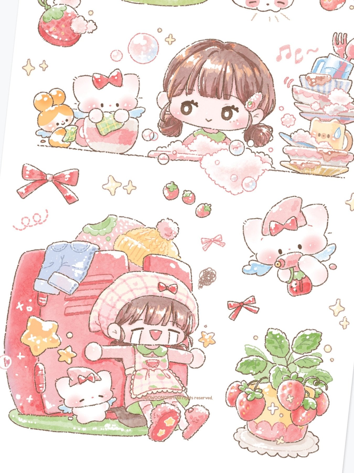 [GO84] NEW Gowoongrim 'Clean up!' Sticker Pack (Pack/Singles) - Gowoongrim_GO84S2 - Strawbery Scented Bath_korean_sticker_stationery