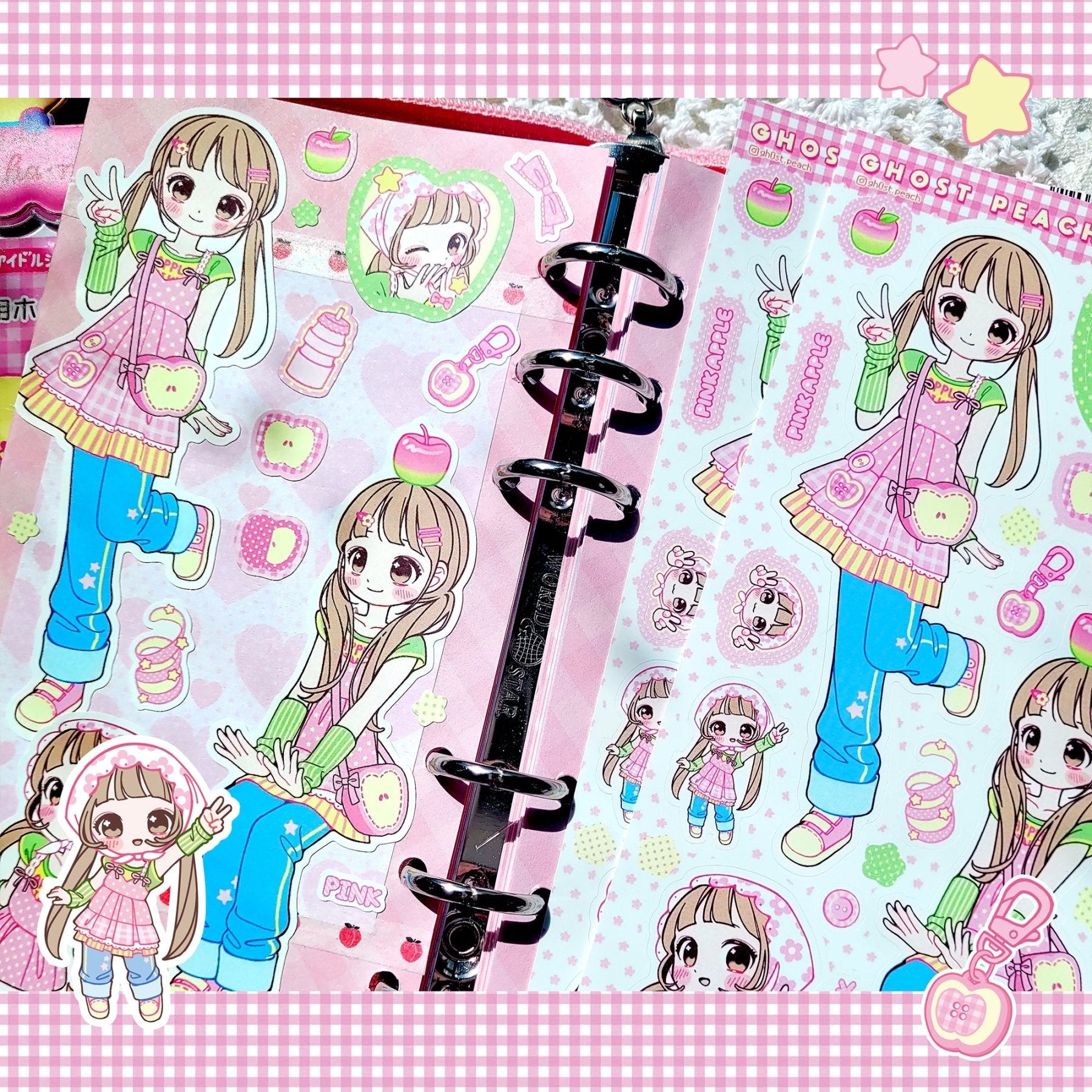 [GP03] NEW Ghost Peach 'Pink Apple Girl' Sticker Sheet - Ghost Peach__korean_sticker_stationery