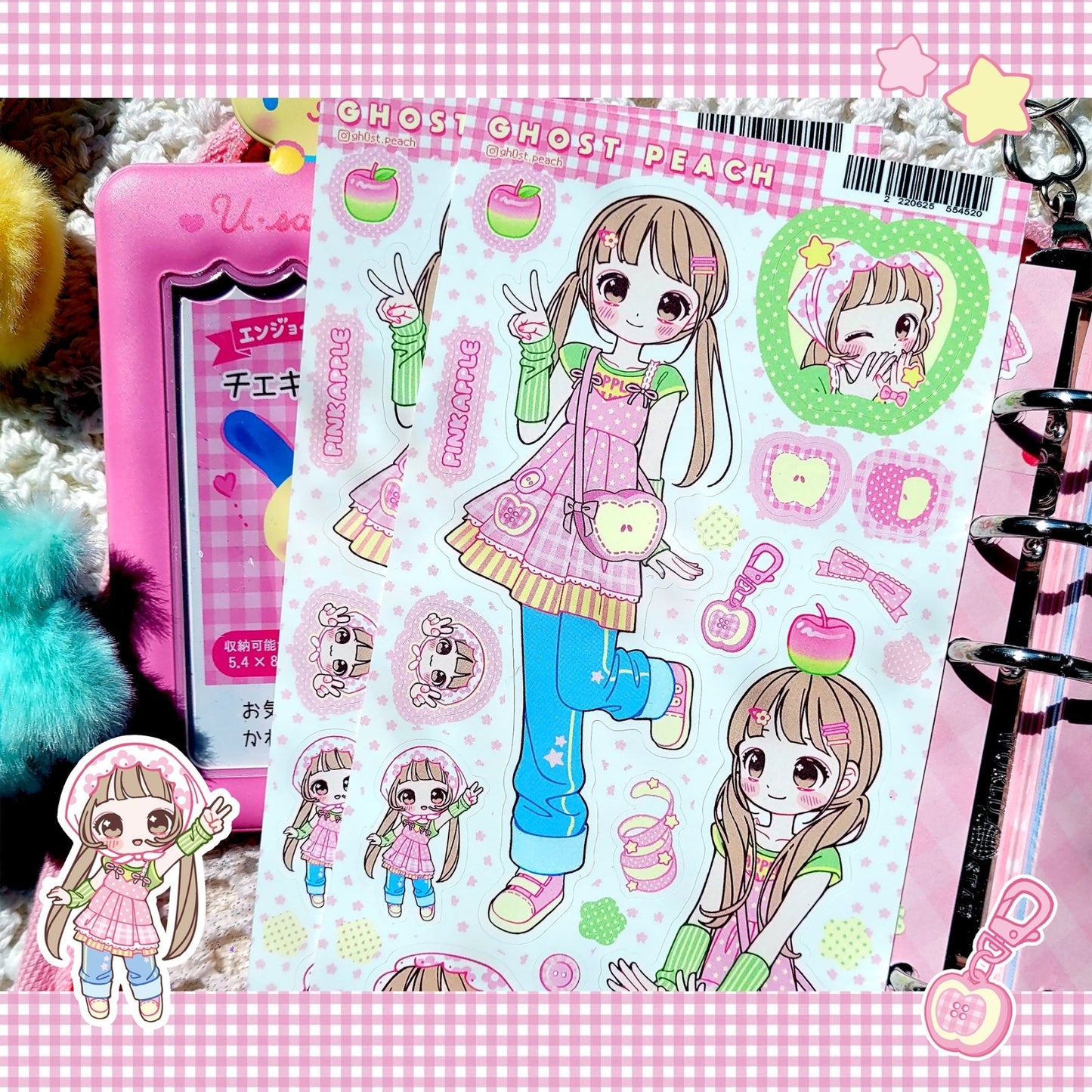 [GP03] NEW Ghost Peach 'Pink Apple Girl' Sticker Sheet - Ghost Peach__korean_sticker_stationery