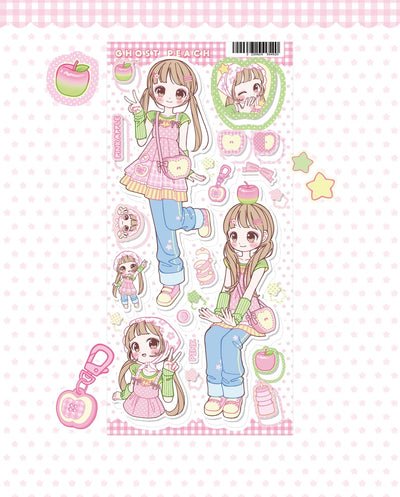 [GP03] NEW Ghost Peach 'Pink Apple Girl' Sticker Sheet - Ghost Peach__korean_sticker_stationery