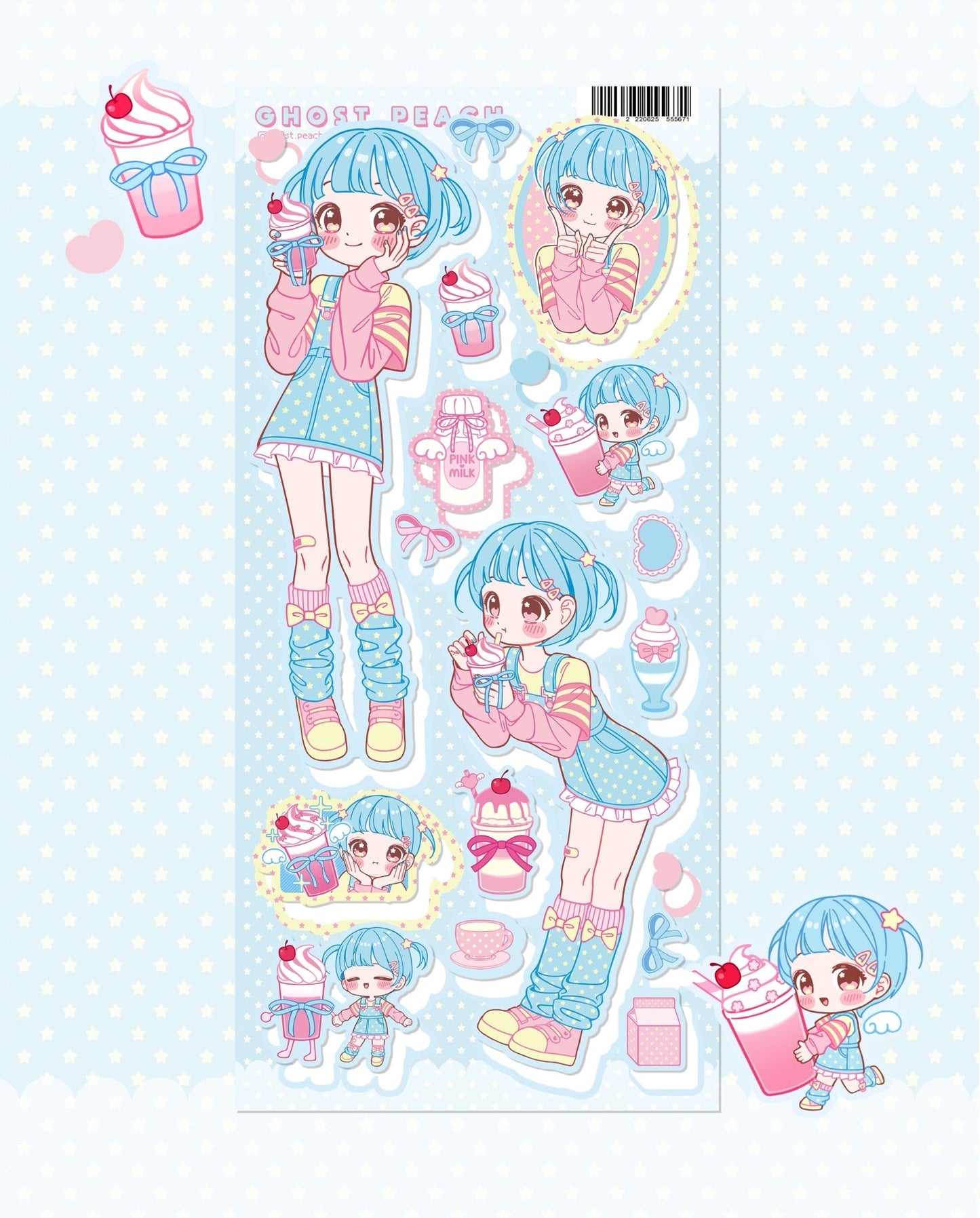 [GP04] NEW Ghost Peach 'Pink Soda Cream Latte' Sticker Sheet - Ghost Peach__korean_sticker_stationery