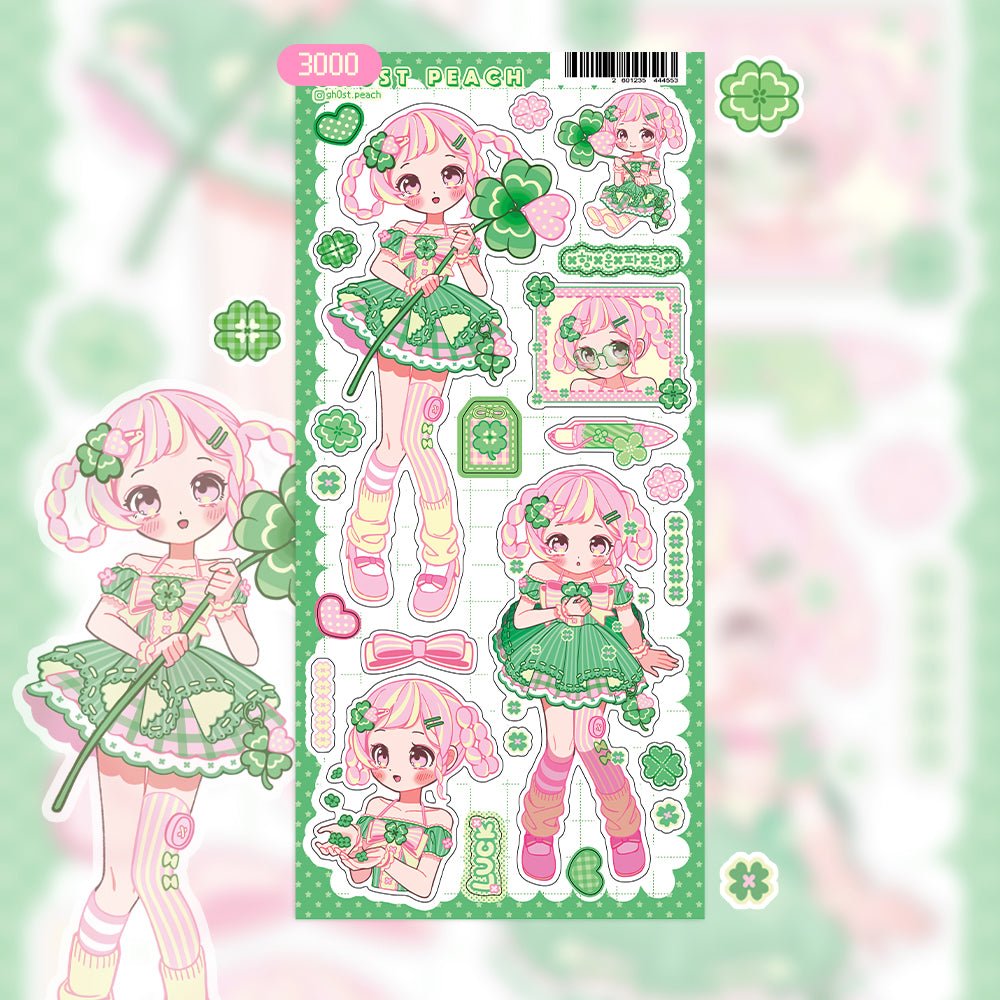 [GP06] NEW Ghost Peach 'Cute Clover' Sticker Sheet - Ghost Peach__korean_sticker_stationery