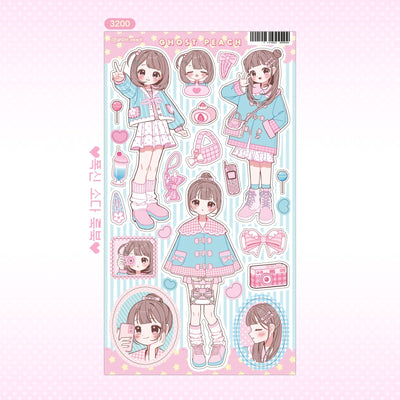 [GP09] NEW RESTOCK Ghost Peach 'Fluffy Soda Lookbook' Sticker Sheet - Ghost Peach__korean_sticker_stationery