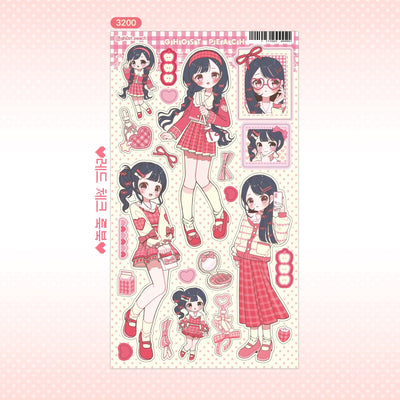[GP10] NEW RESTOCK Ghost Peach 'Red Plaid Lookbook' Sticker Sheet - Ghost Peach__korean_sticker_stationery