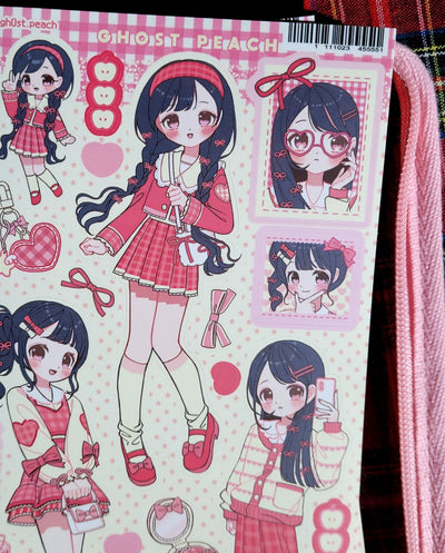 [GP10] NEW RESTOCK Ghost Peach 'Red Plaid Lookbook' Sticker Sheet - Ghost Peach__korean_sticker_stationery