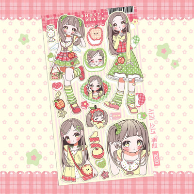 [GP11] NEW RESTOCK Ghost Peach 'Apple Girl Lookbook' Sticker Sheet - Ghost Peach__korean_sticker_stationery
