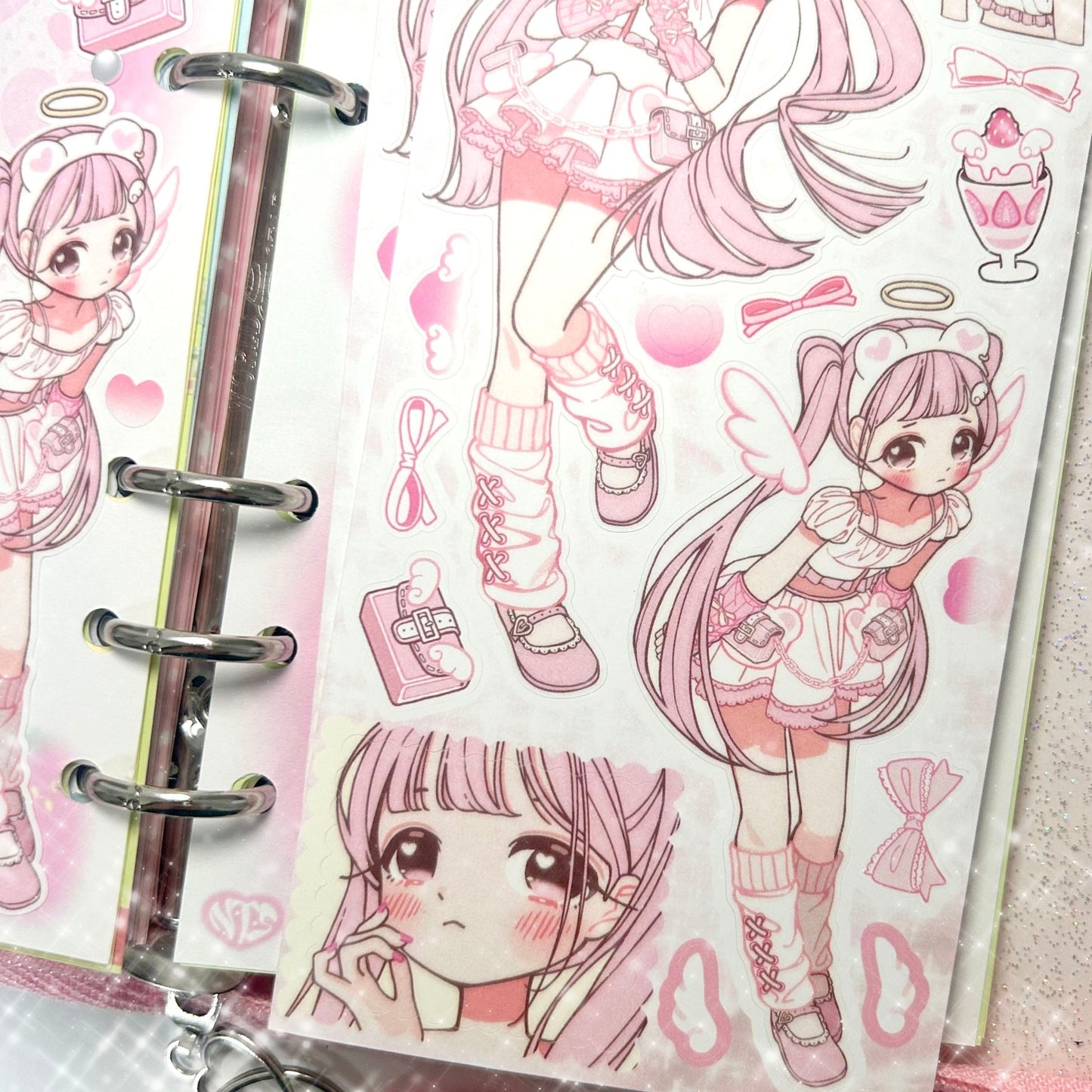 [GP12] NEW RESTOCK Ghost Peach 'Pink Bear Angel' Sticker Sheet - Ghost Peach__korean_sticker_stationery