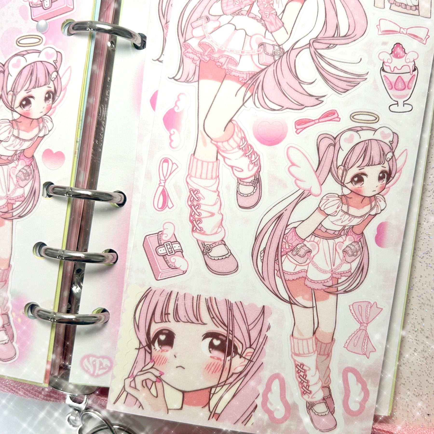 [GP12] NEW RESTOCK Ghost Peach 'Pink Bear Angel' Sticker Sheet - Ghost Peach__korean_sticker_stationery