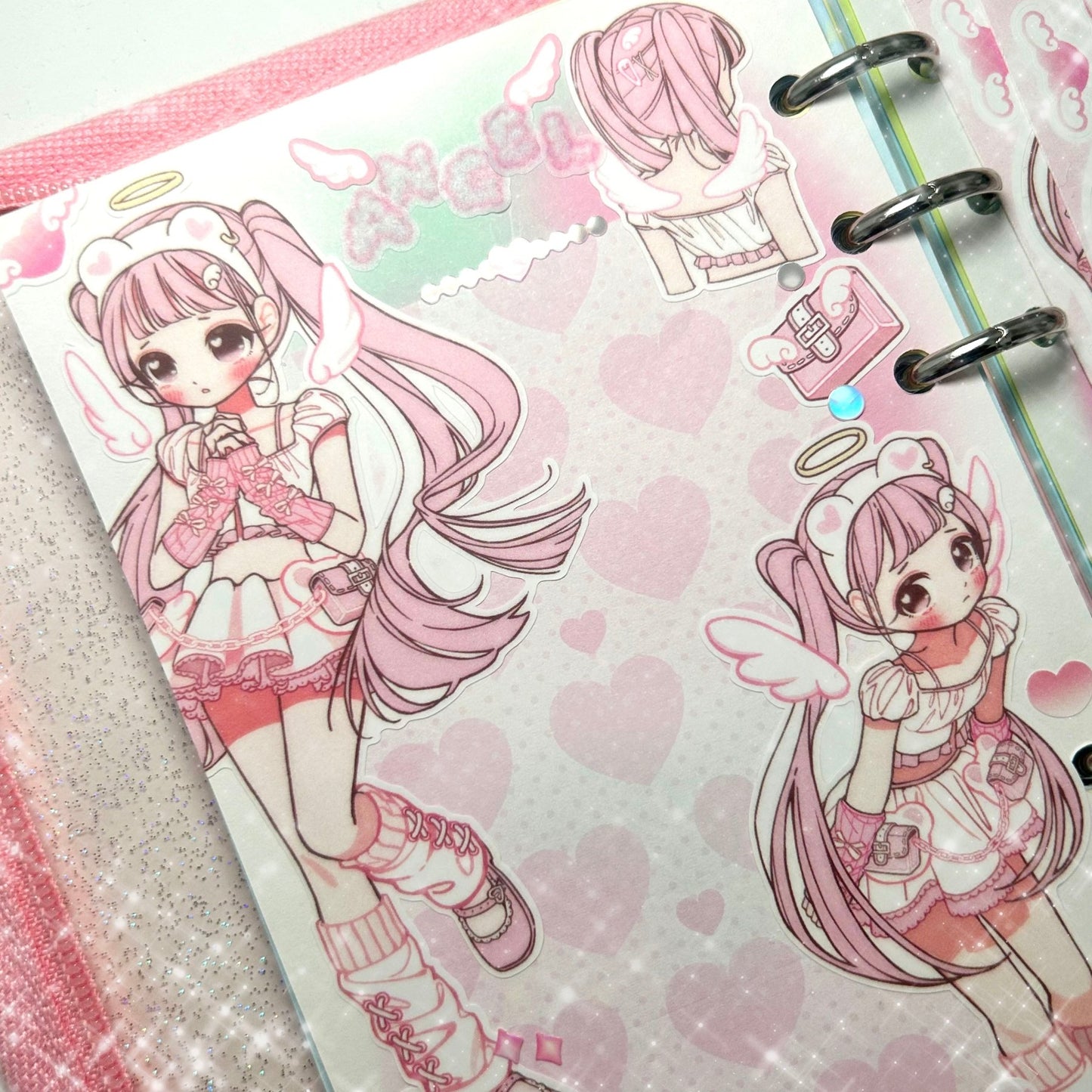 [GP12] NEW RESTOCK Ghost Peach 'Pink Bear Angel' Sticker Sheet - Ghost Peach__korean_sticker_stationery