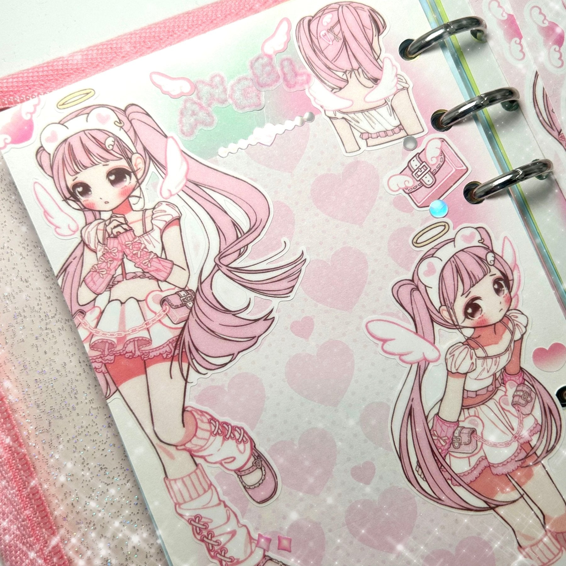 [GP12] NEW RESTOCK Ghost Peach 'Pink Bear Angel' Sticker Sheet - Ghost Peach__korean_sticker_stationery