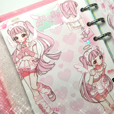 [GP12] NEW RESTOCK Ghost Peach 'Pink Bear Angel' Sticker Sheet - Ghost Peach__korean_sticker_stationery