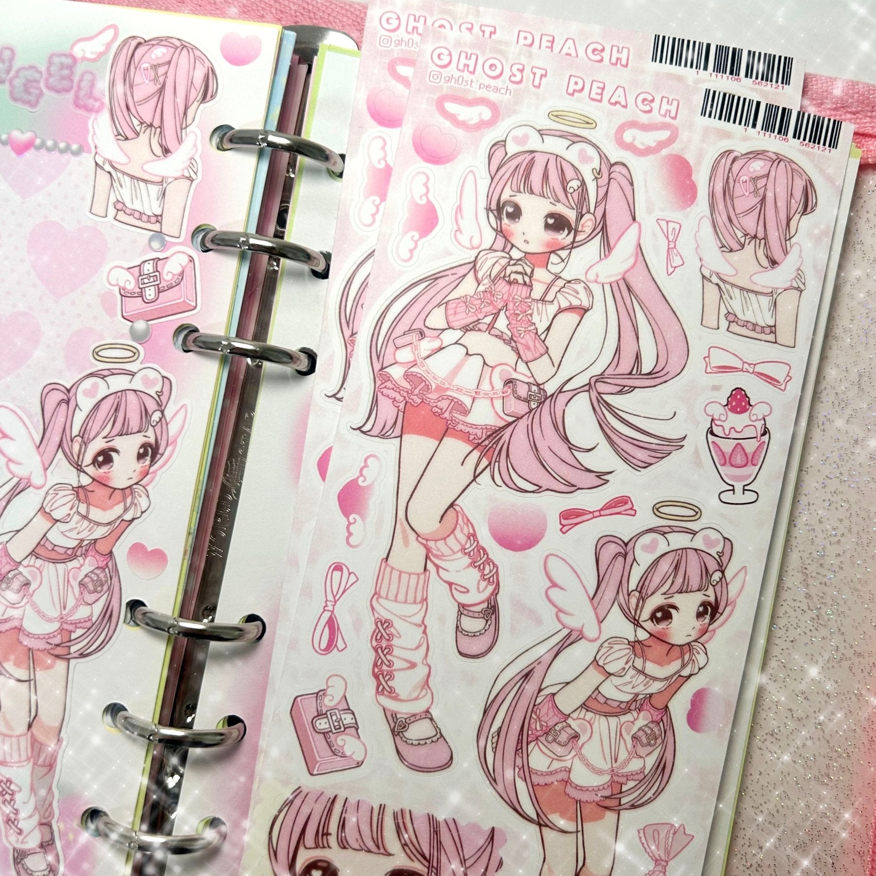 [GP12] NEW RESTOCK Ghost Peach 'Pink Bear Angel' Sticker Sheet - Ghost Peach__korean_sticker_stationery
