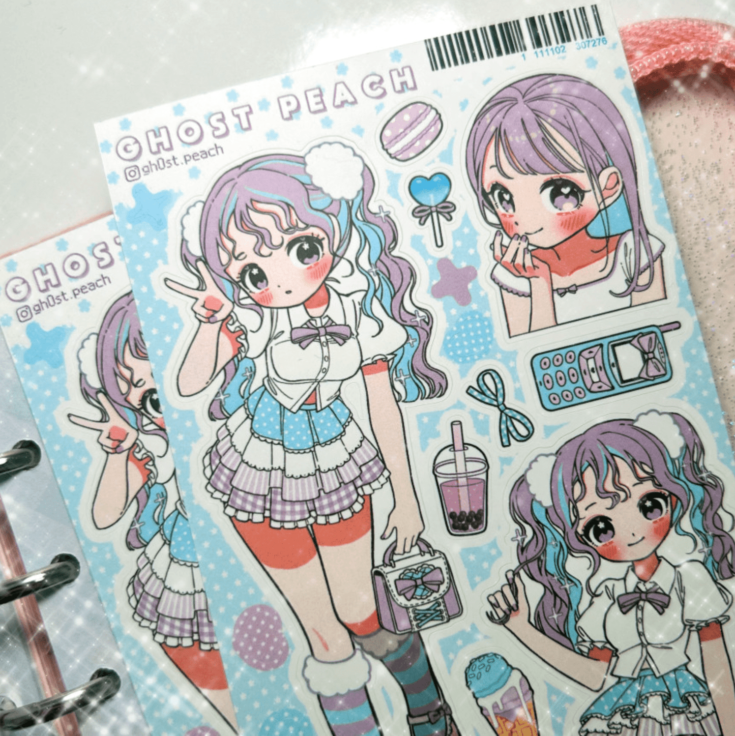 [GP13] NEW Ghost Peach 'Lavender Blue Frill' Sticker Sheet - Ghost Peach__korean_sticker_stationery