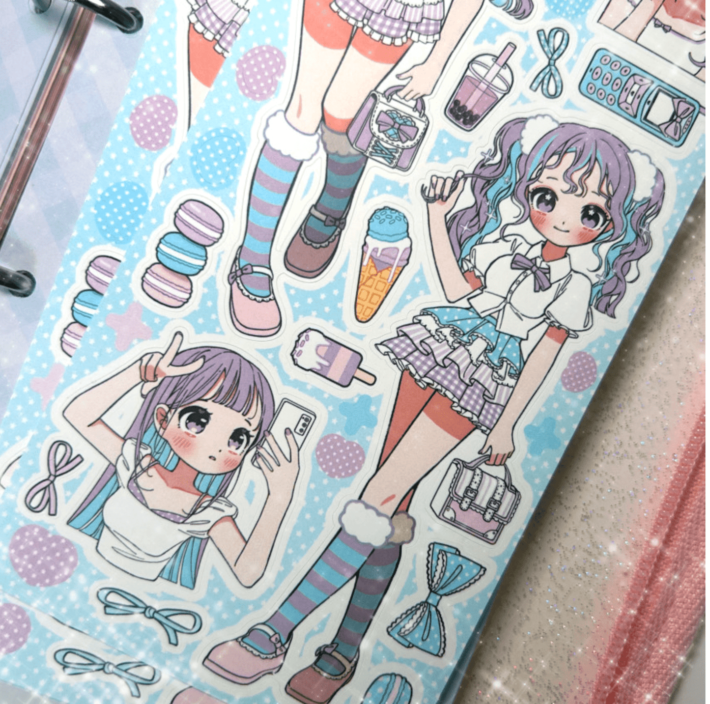 [GP13] NEW Ghost Peach 'Lavender Blue Frill' Sticker Sheet - Ghost Peach__korean_sticker_stationery