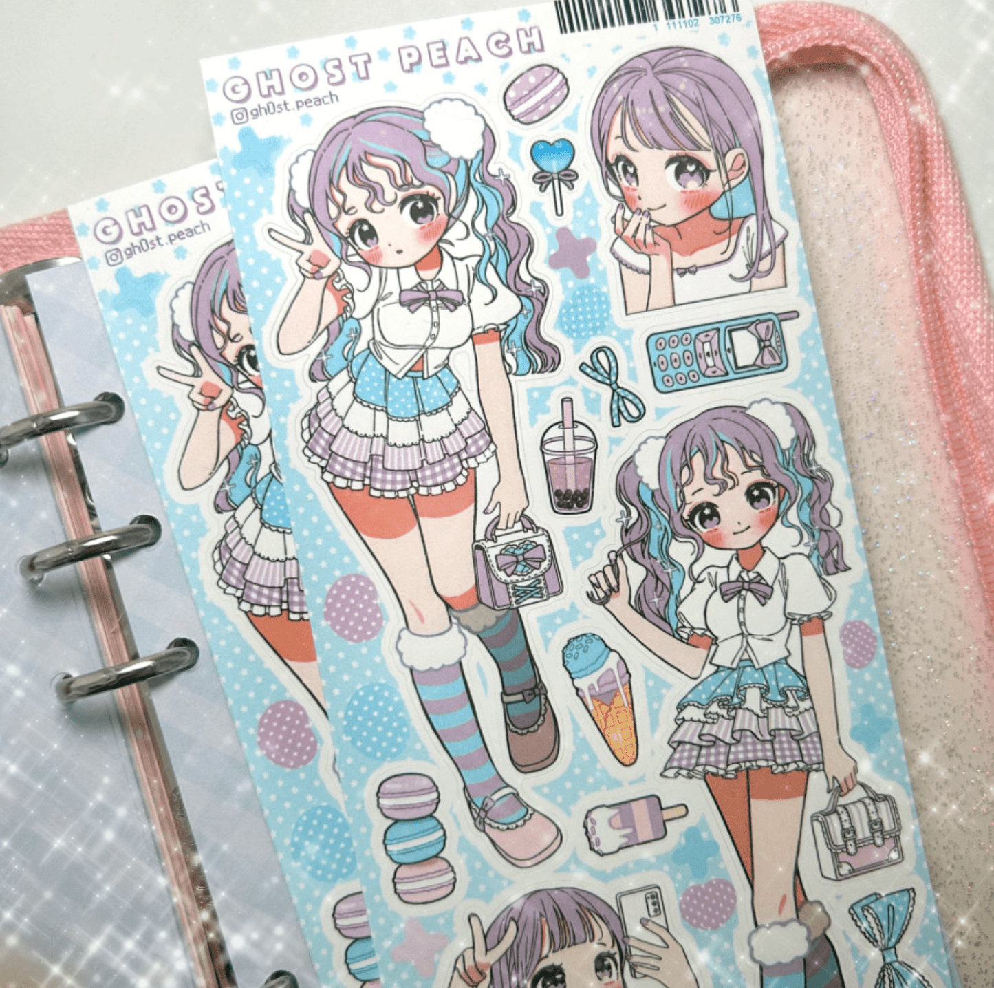 [GP13] NEW Ghost Peach 'Lavender Blue Frill' Sticker Sheet - Ghost Peach__korean_sticker_stationery