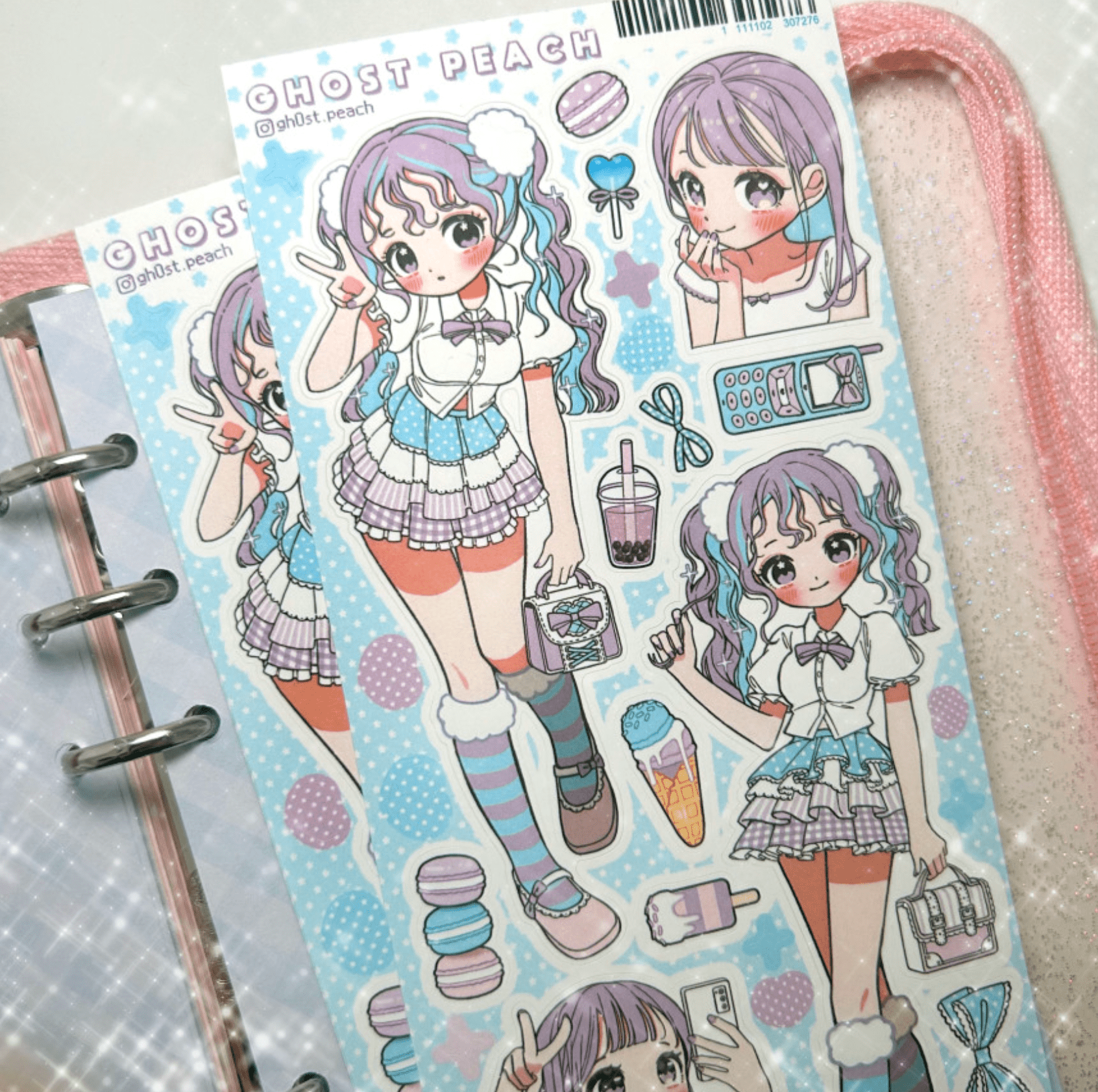 [GP13] NEW Ghost Peach 'Lavender Blue Frill' Sticker Sheet - Ghost Peach__korean_sticker_stationery