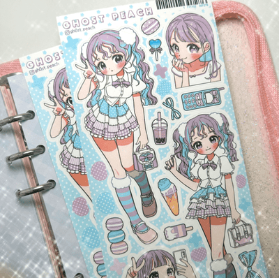[GP13] NEW Ghost Peach 'Lavender Blue Frill' Sticker Sheet - Ghost Peach__korean_sticker_stationery