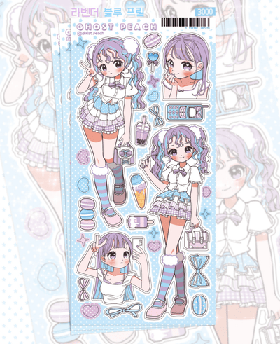 [GP13] NEW Ghost Peach 'Lavender Blue Frill' Sticker Sheet - Ghost Peach__korean_sticker_stationery