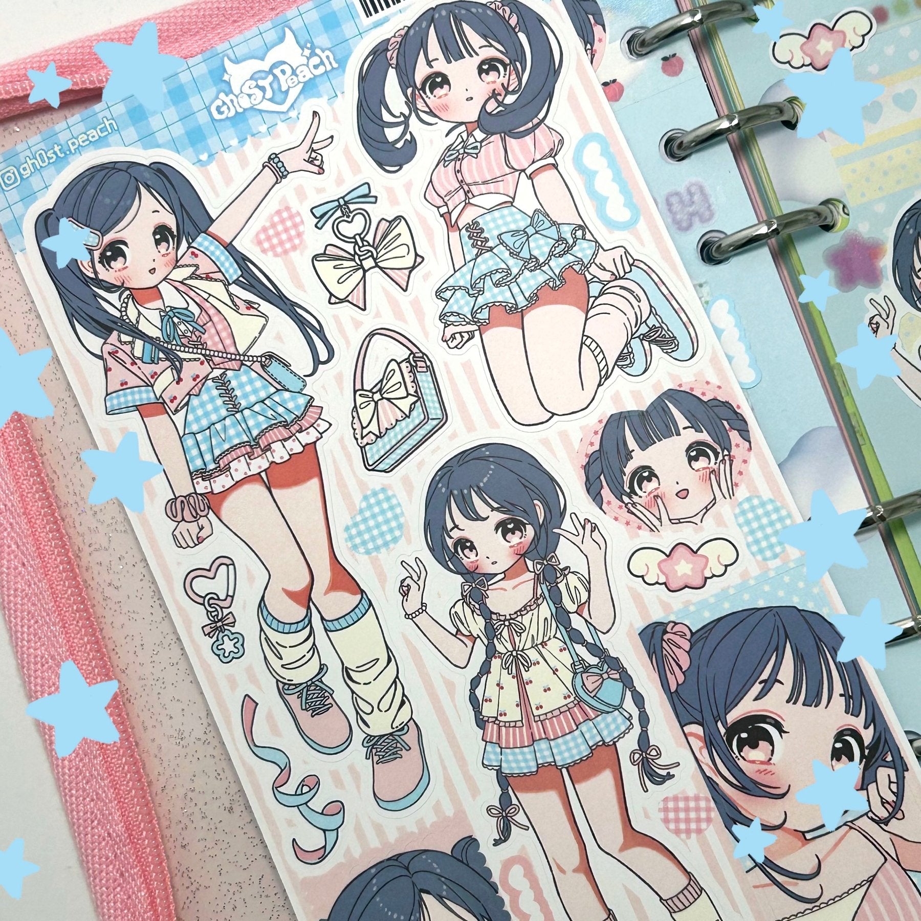 [GP14] NEW RESTOCK Ghost Peach 'Cotton Blue Peach' Sticker Sheet - Ghost Peach__korean_sticker_stationery
