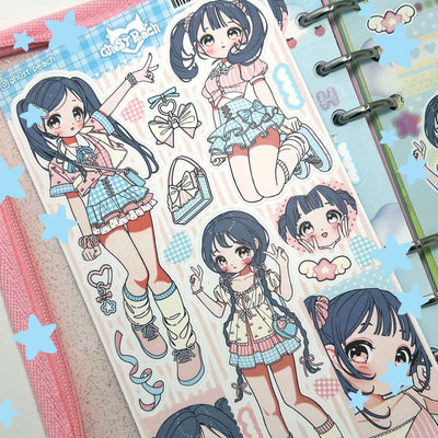 [GP14] NEW RESTOCK Ghost Peach 'Cotton Blue Peach' Sticker Sheet - Ghost Peach__korean_sticker_stationery