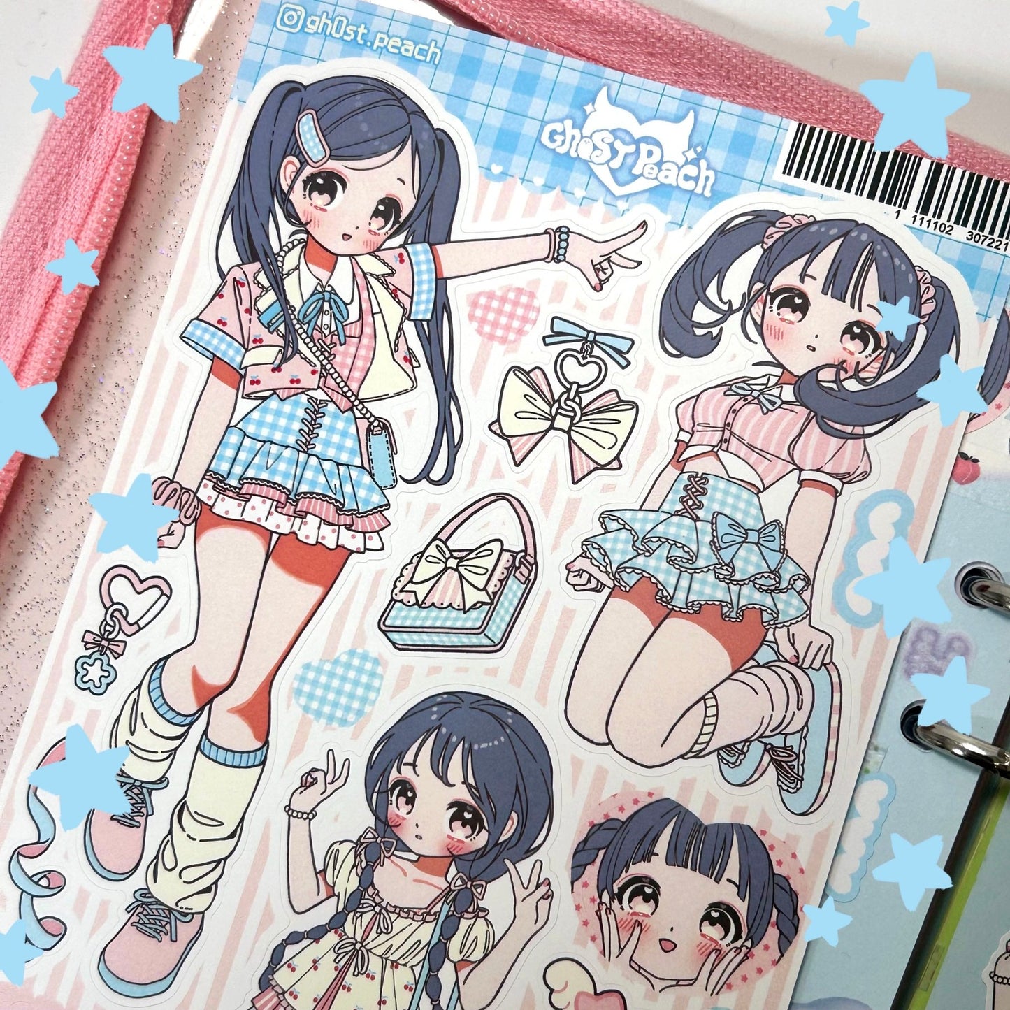 [GP14] NEW RESTOCK Ghost Peach 'Cotton Blue Peach' Sticker Sheet - Ghost Peach__korean_sticker_stationery