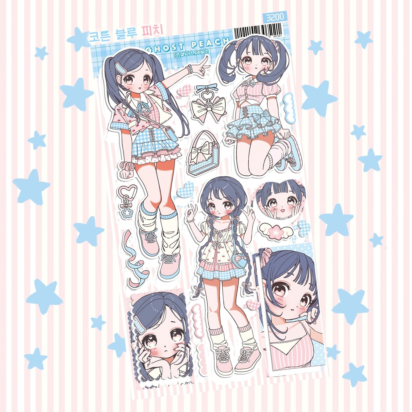 [GP14] NEW RESTOCK Ghost Peach 'Cotton Blue Peach' Sticker Sheet - Ghost Peach__korean_sticker_stationery